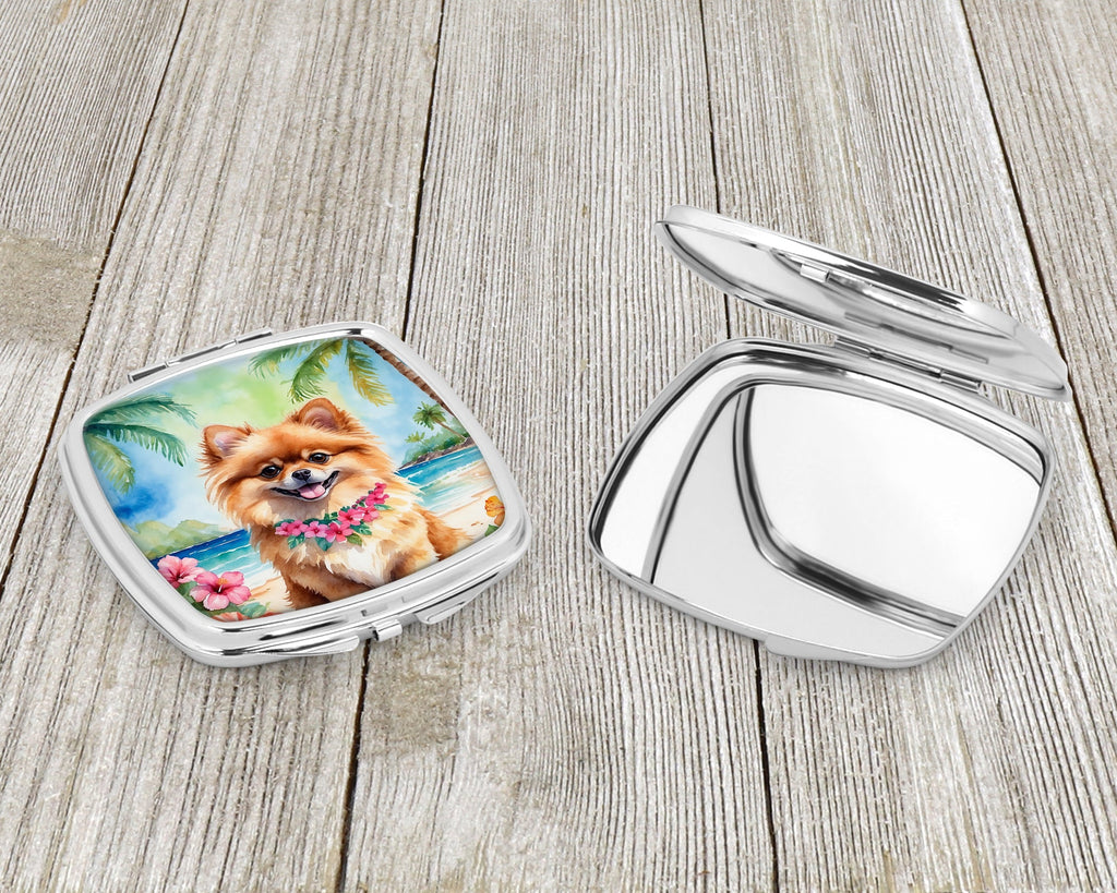 Pomeranian Luau Compact Mirror Decorative Travel Makeup Mirror for Women Girls Gifts Pocket Makeup Mirror Folding Handheld