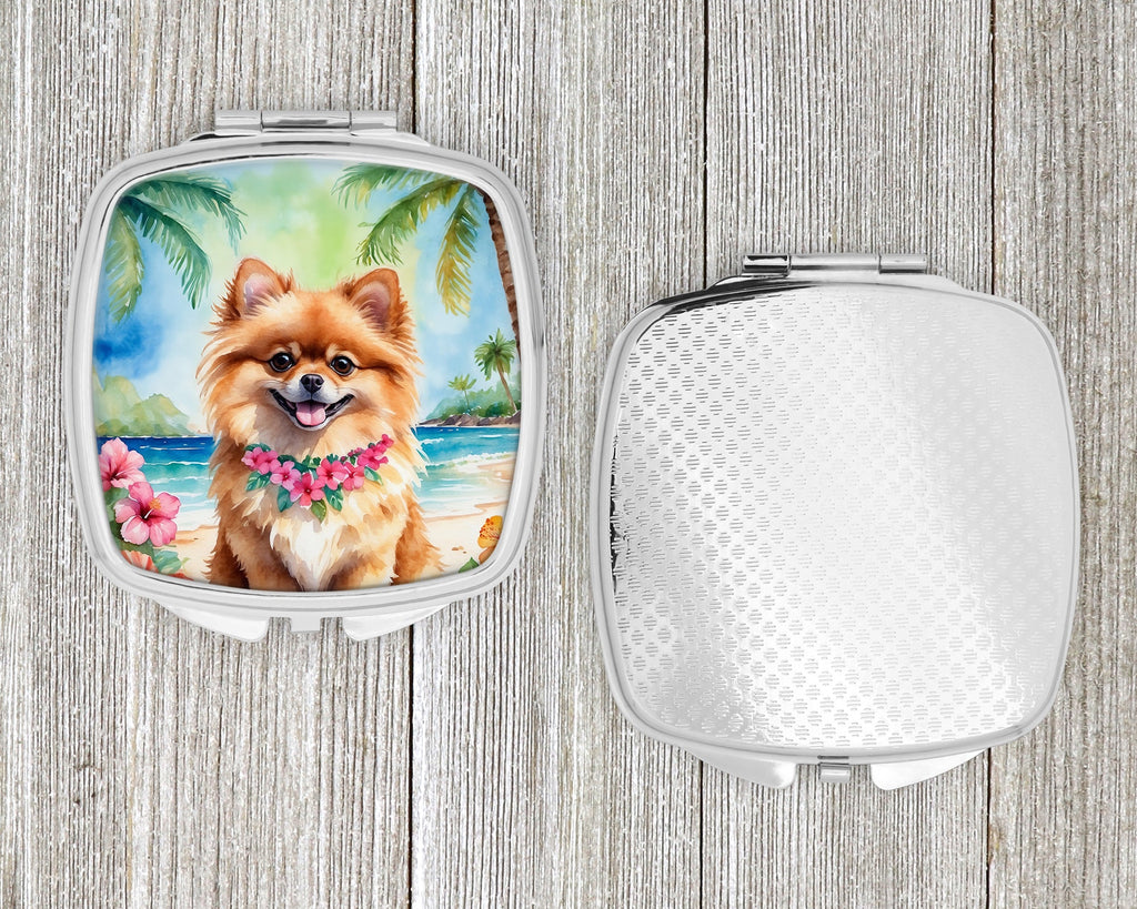 Pomeranian Luau Compact Mirror Decorative Travel Makeup Mirror for Women Girls Gifts Pocket Makeup Mirror Folding Handheld