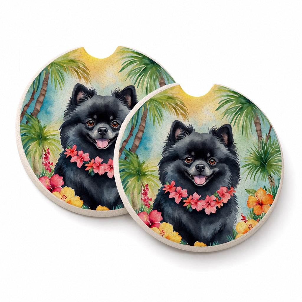 Pomeranian Luau Set of 2 Cup Holder Car Coasters Absorbent Round Sandstone Coasters Gifts for Men or Women, 2.5, Multicolor