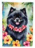 Pomeranian Luau House Flag 28x40 Porch Sleeve Pole Decorative Outside Yard Banner Artwork Wall Hanging, Polyester