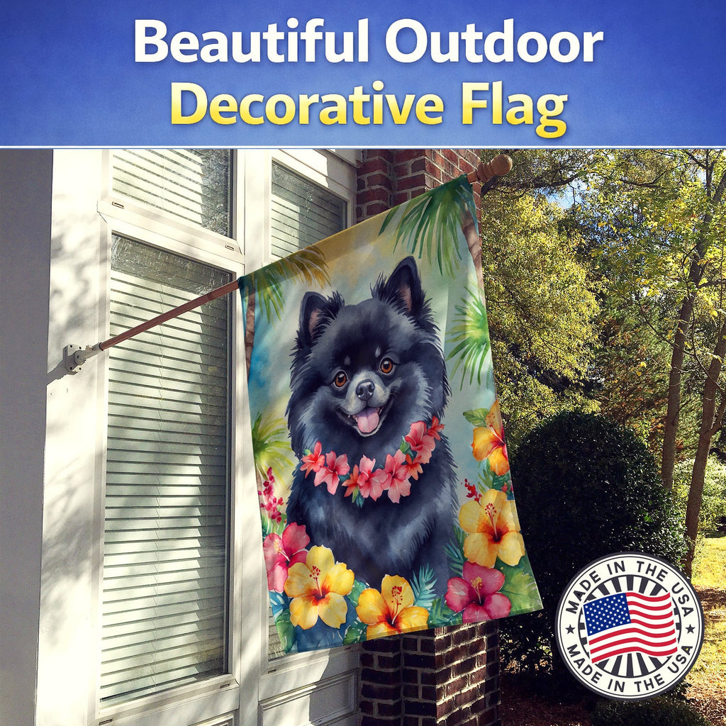 Pomeranian Luau House Flag 28x40 Porch Sleeve Pole Decorative Outside Yard Banner Artwork Wall Hanging, Polyester