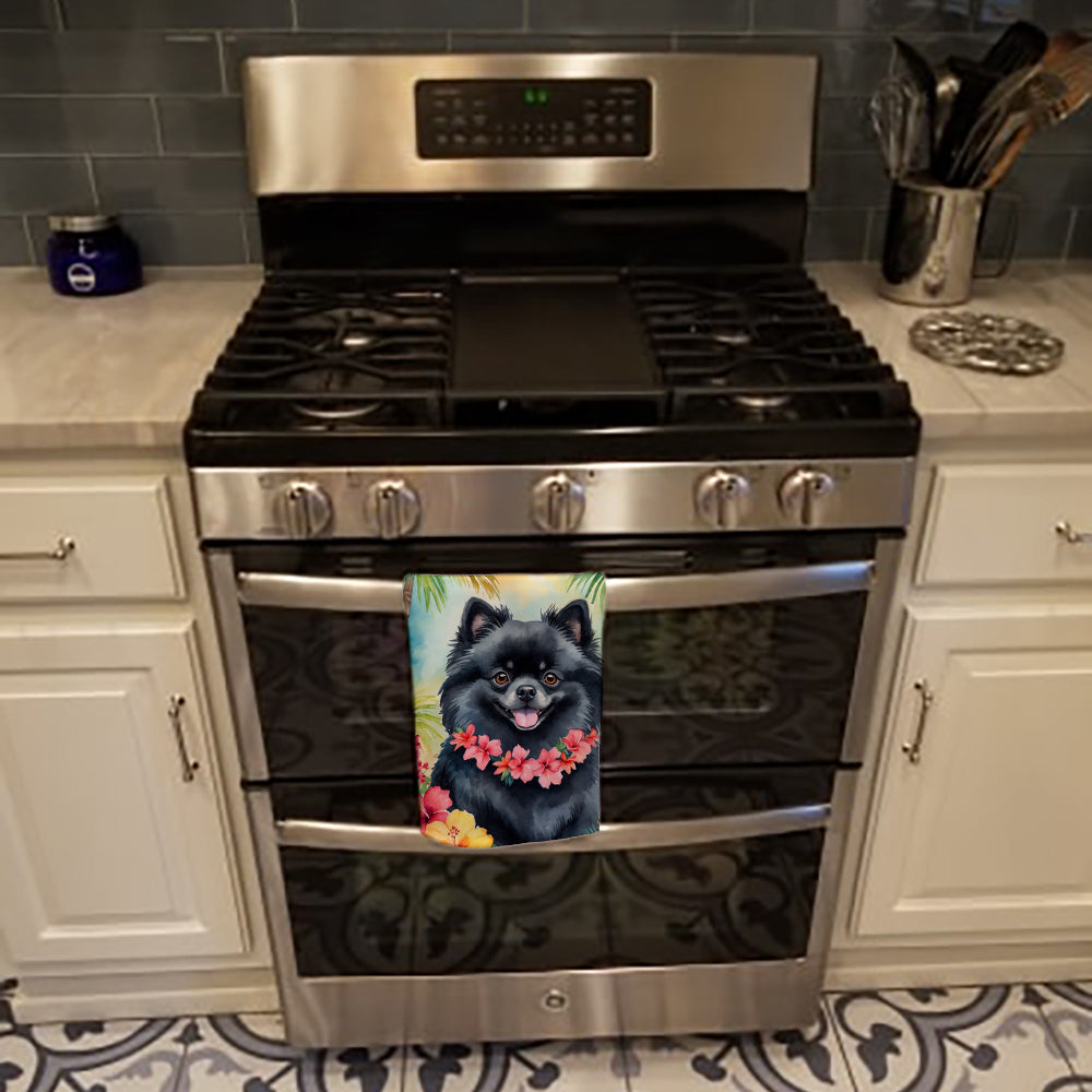 Pomeranian Luau Kitchen Towel Velour Plush Front and Cotton Loop Back Machine Washable