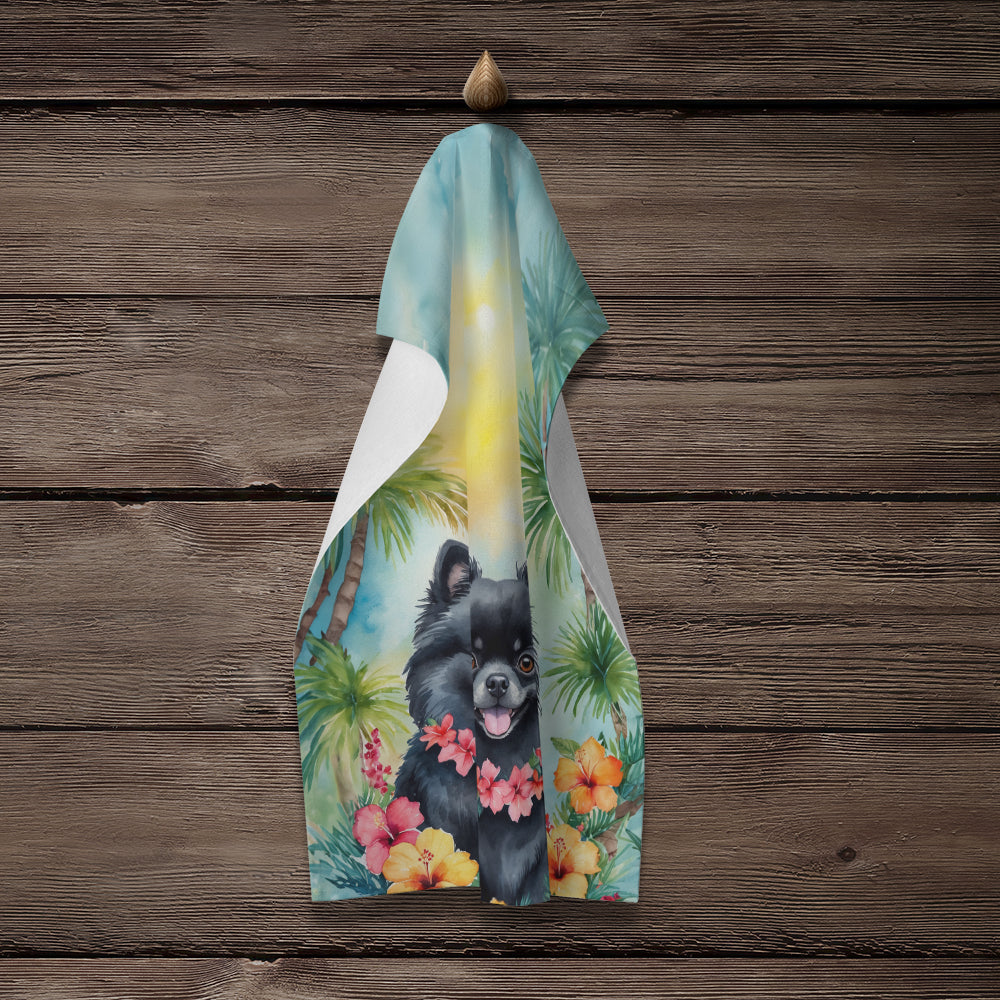Pomeranian Luau Kitchen Towel Velour Plush Front and Cotton Loop Back Machine Washable