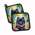 Pomeranian Luau Pot Holder Set of 2 Heat Resistant Quilted Hot Pads 7.5 x 7.5 Inch, Insulated Kitchen Trivets for Cooking & Baking
