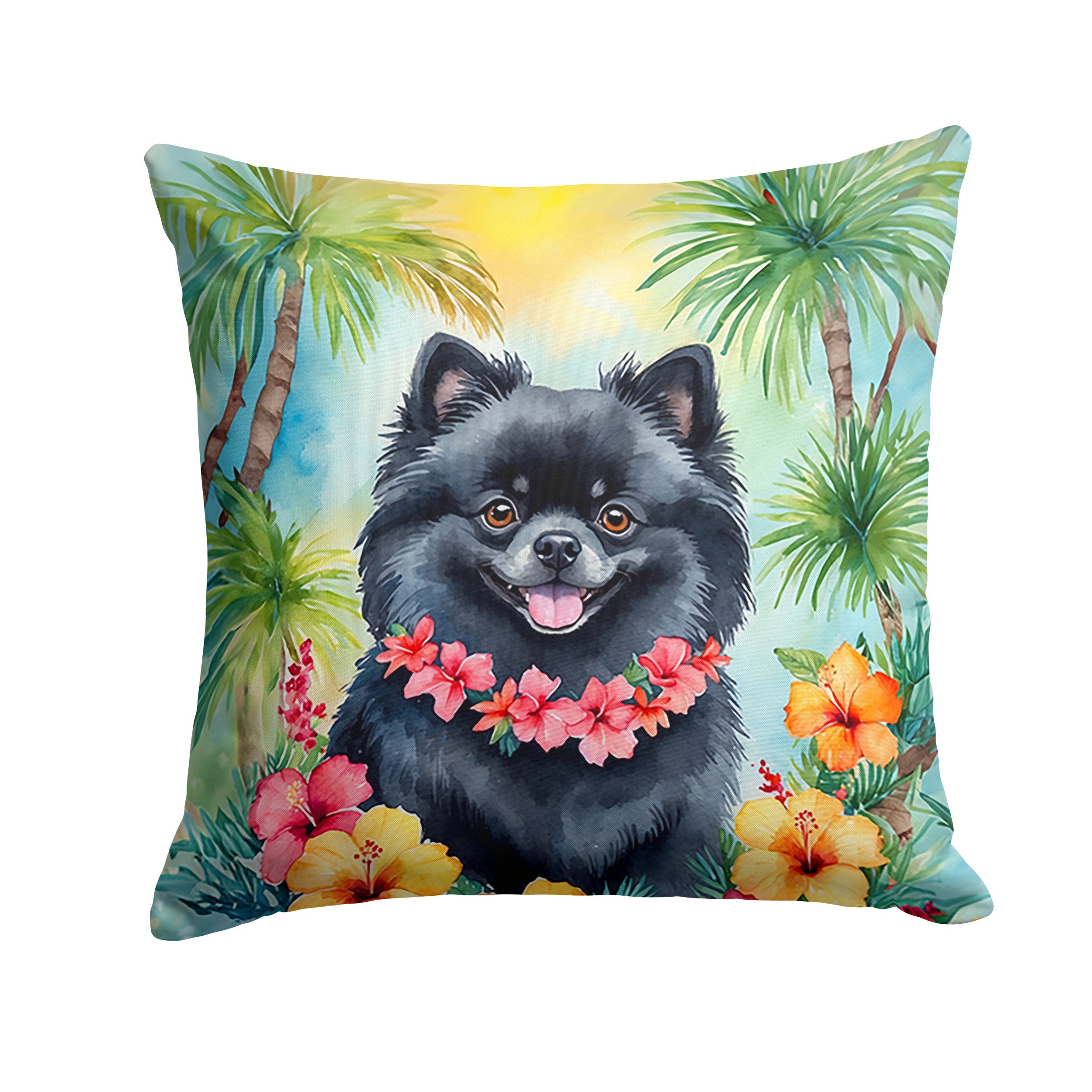 Pomeranian Luau Decorative Throw Pillow 14x14 Indoor Outdoor Accent Cushion, Fabric Cover with Insert for Sofa, Bed, Porch & Living Room