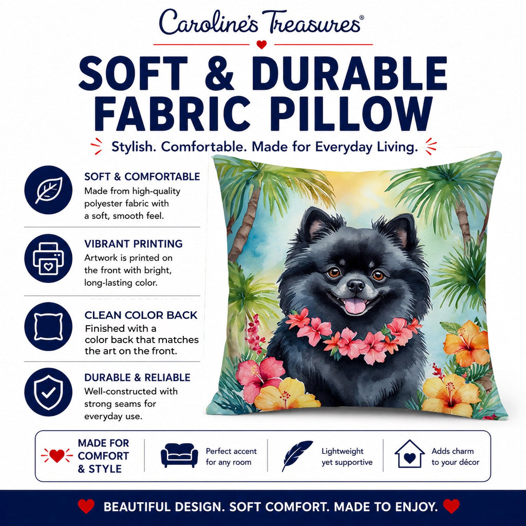Pomeranian Luau Decorative Throw Pillow 14x14 Indoor Outdoor Accent Cushion, Fabric Cover with Insert for Sofa, Bed, Porch & Living Room