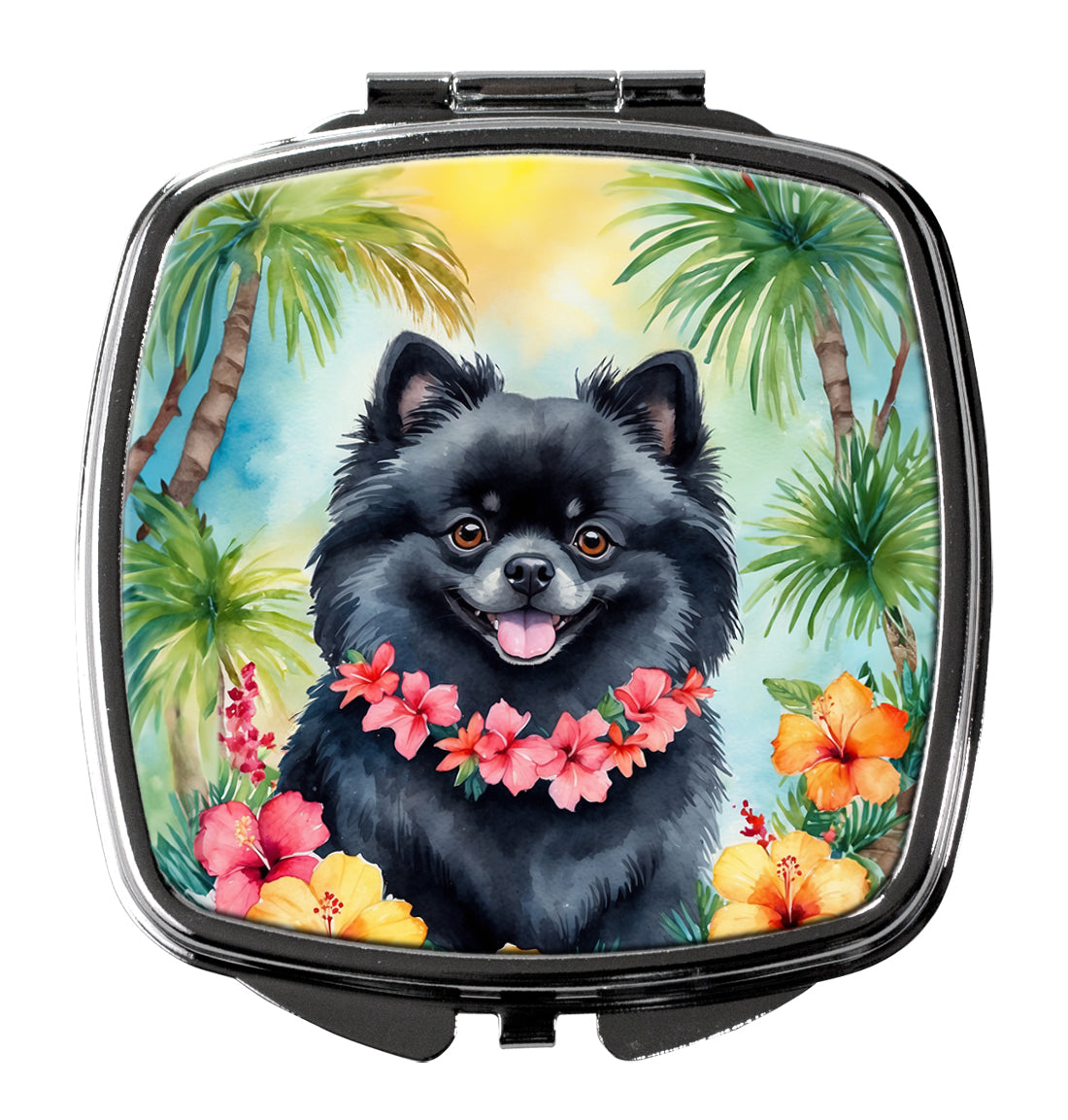Pomeranian Luau Compact Mirror Decorative Travel Makeup Mirror for Women Girls Gifts Pocket Makeup Mirror Folding Handheld