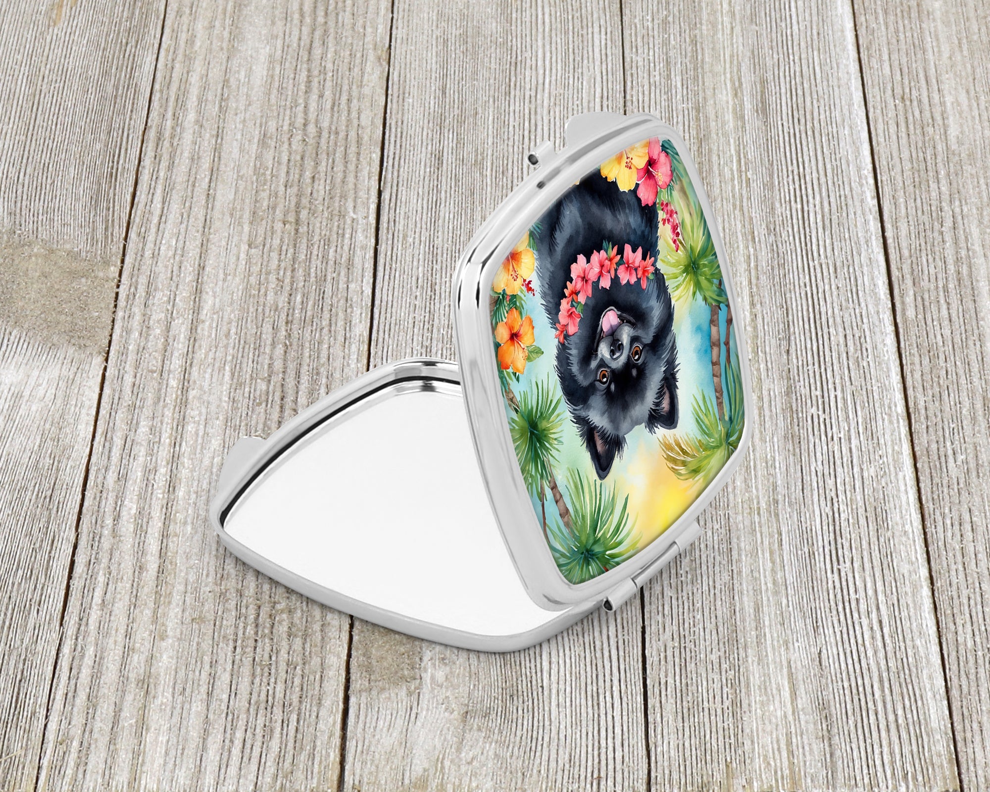 Pomeranian Luau Compact Mirror Decorative Travel Makeup Mirror for Women Girls Gifts Pocket Makeup Mirror Folding Handheld