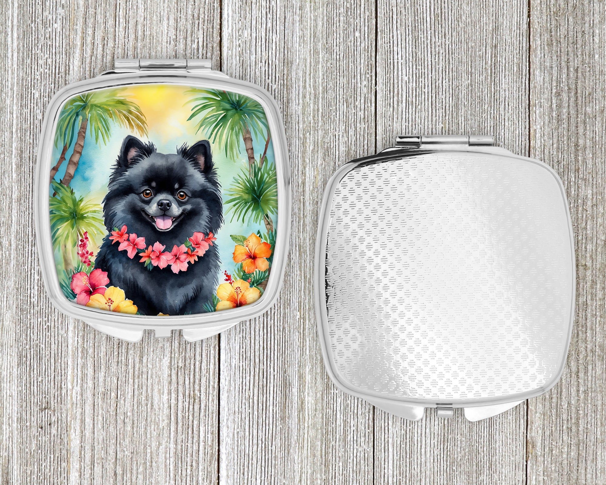 Pomeranian Luau Compact Mirror Decorative Travel Makeup Mirror for Women Girls Gifts Pocket Makeup Mirror Folding Handheld