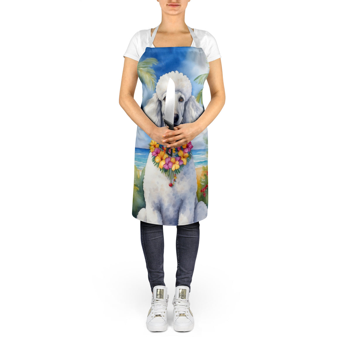 White Poodle Luau Apron Cooking Kitchen Server Baking Crafts Gardening for Adult Women Men, Unisex, Large, Multicolor