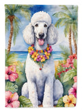 White Poodle Luau House Flag 28x40 Porch Sleeve Pole Decorative Outside Yard Banner Artwork Wall Hanging, Polyester