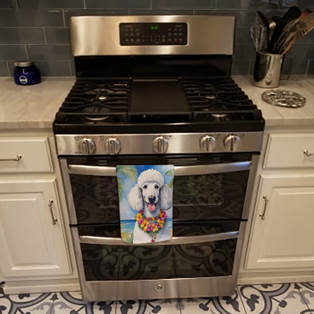 White Poodle Luau Kitchen Towel Velour Plush Front and Cotton Loop Back Machine Washable