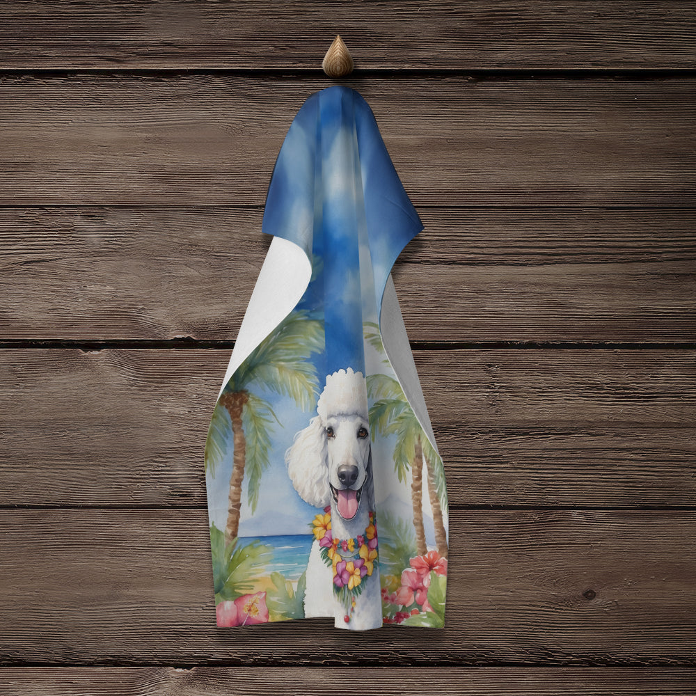 White Poodle Luau Kitchen Towel Velour Plush Front and Cotton Loop Back Machine Washable