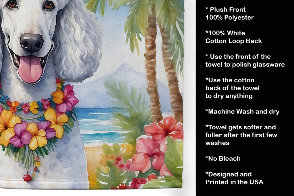 White Poodle Luau Kitchen Towel Velour Plush Front and Cotton Loop Back Machine Washable
