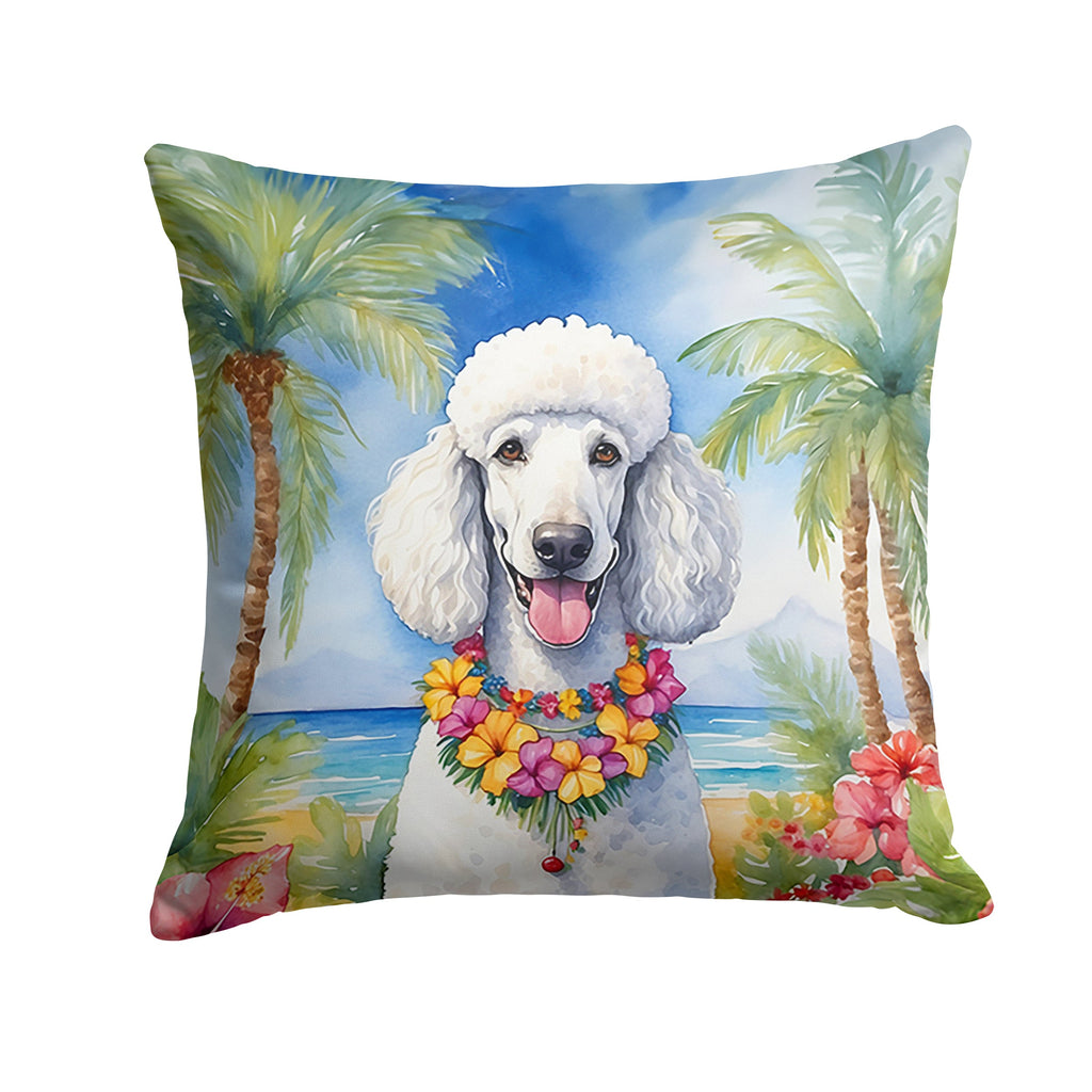 White Poodle Luau Decorative Throw Pillow 14x14 Indoor Outdoor Accent Cushion, Fabric Cover with Insert for Sofa, Bed, Porch & Living Room