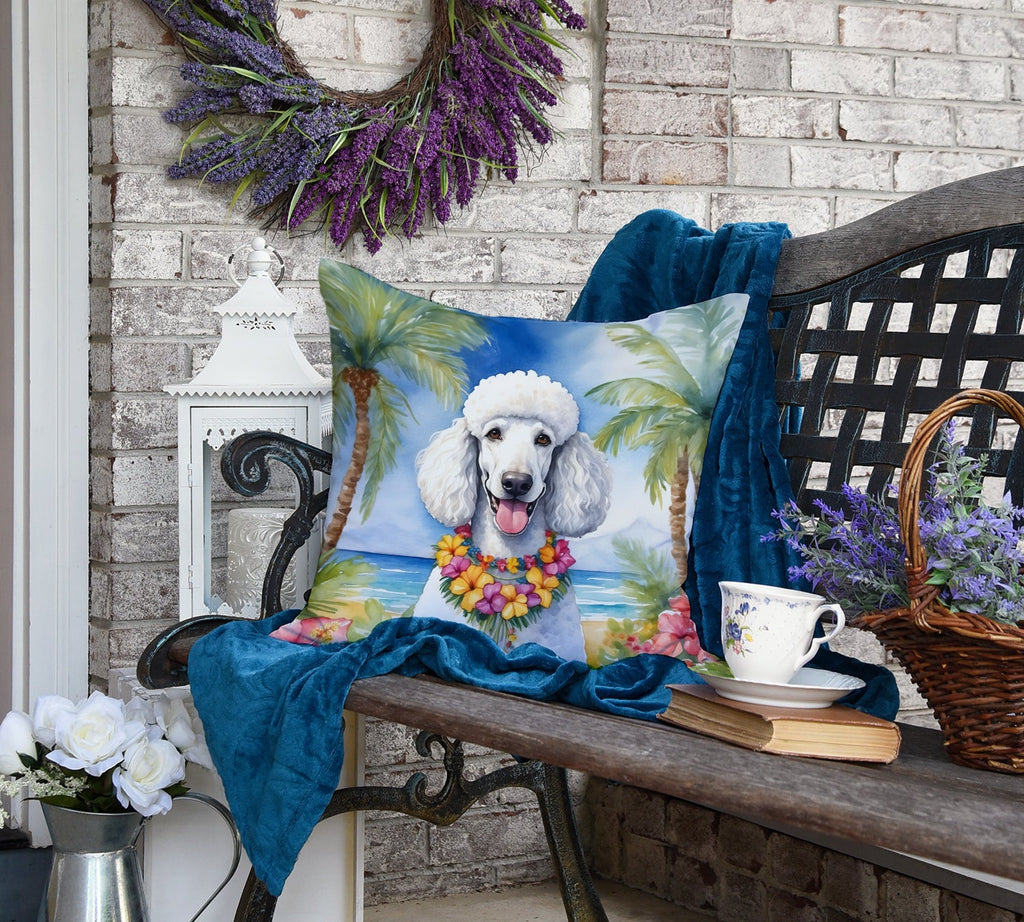 White Poodle Luau Decorative Throw Pillow 18x18 Indoor Outdoor Accent Cushion, Fabric Cover with Insert for Sofa, Bed, Porch & Living Room