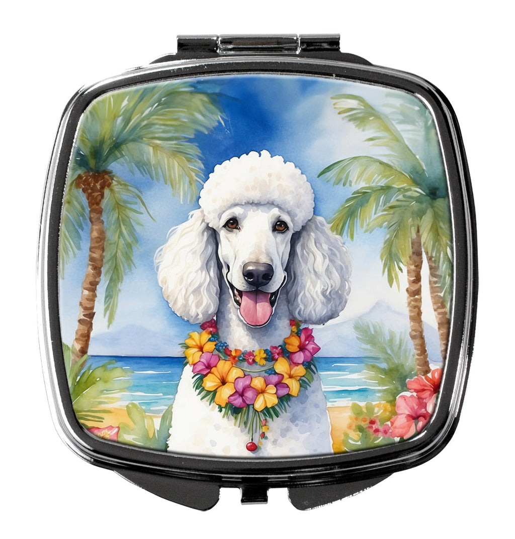 White Poodle Luau Compact Mirror Decorative Travel Makeup Mirror for Women Girls Gifts Pocket Makeup Mirror Folding Handheld