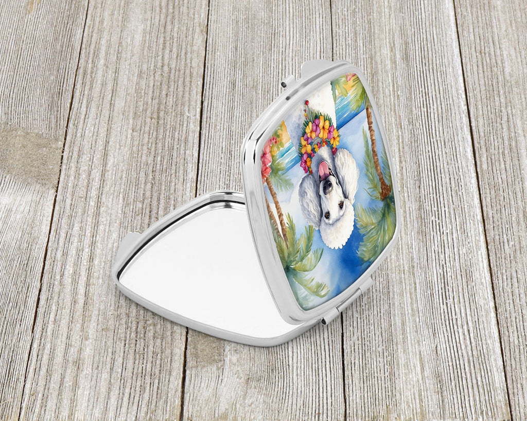 White Poodle Luau Compact Mirror Decorative Travel Makeup Mirror for Women Girls Gifts Pocket Makeup Mirror Folding Handheld