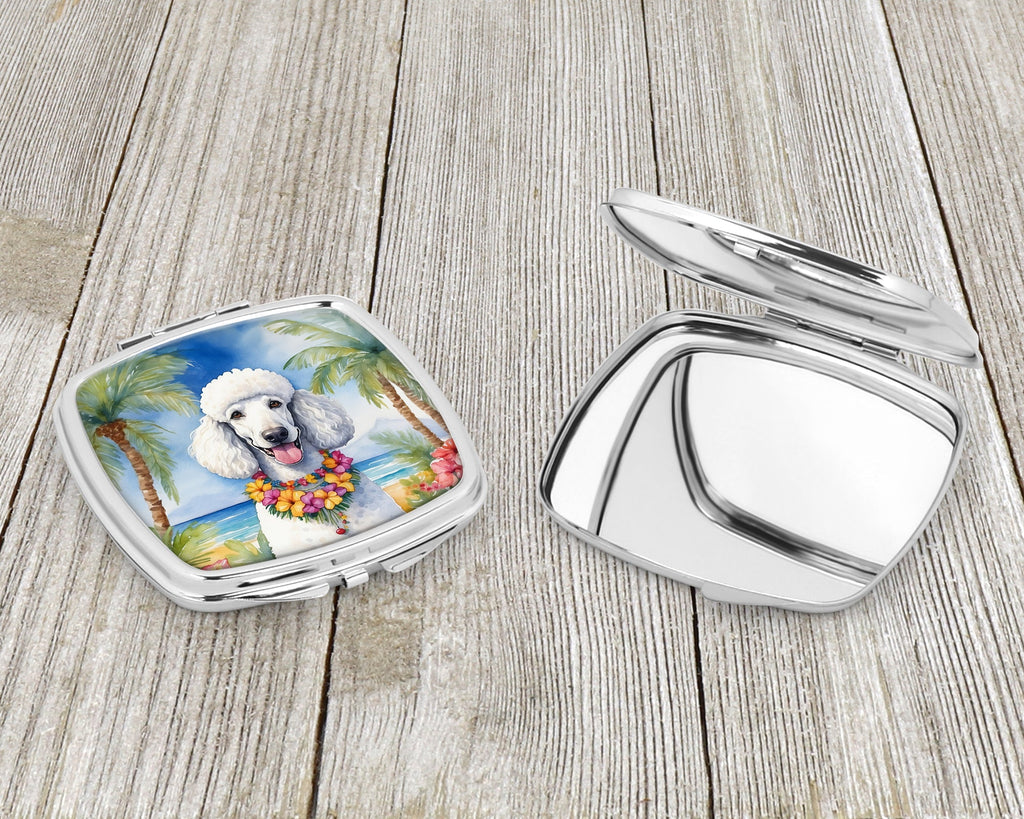 White Poodle Luau Compact Mirror Decorative Travel Makeup Mirror for Women Girls Gifts Pocket Makeup Mirror Folding Handheld