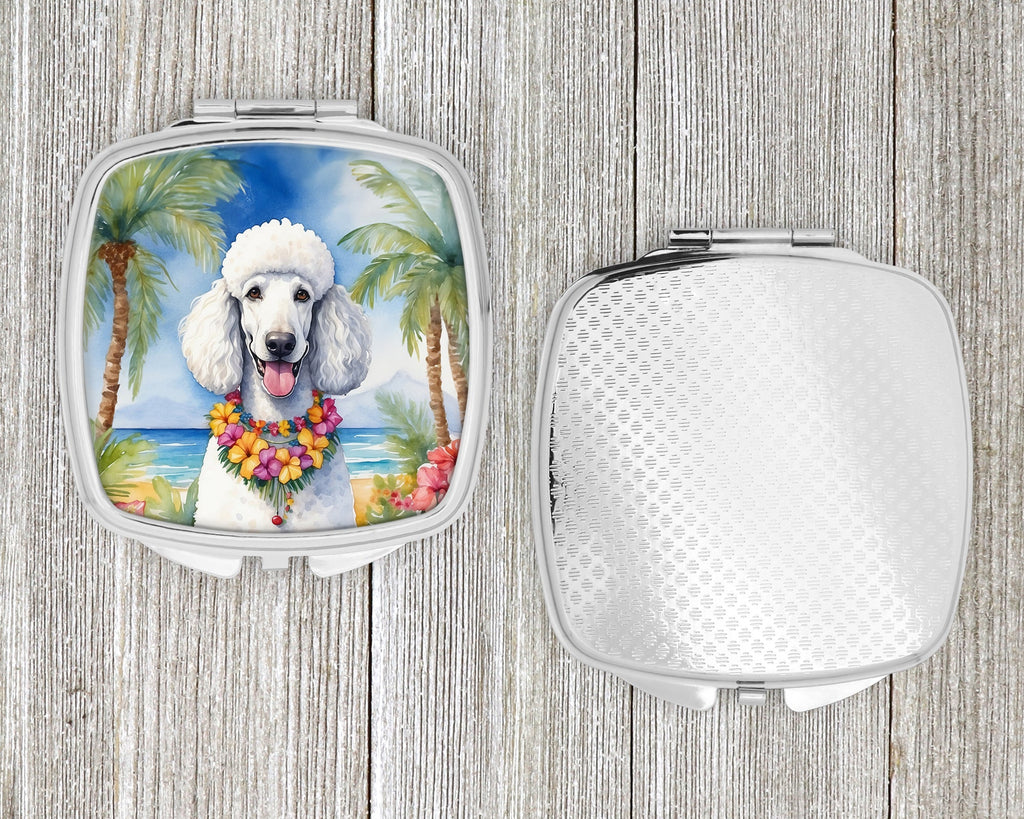 White Poodle Luau Compact Mirror Decorative Travel Makeup Mirror for Women Girls Gifts Pocket Makeup Mirror Folding Handheld