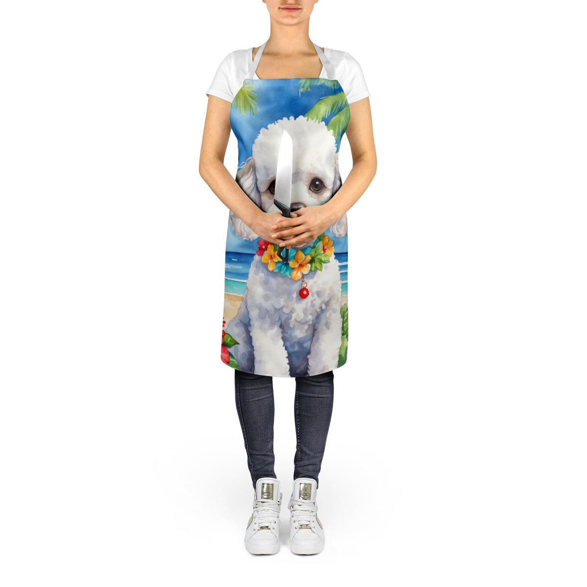 White Poodle Luau Apron Cooking Kitchen Server Baking Crafts Gardening for Adult Women Men, Unisex, Large, Multicolor