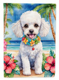 White Poodle Luau House Flag 28x40 Porch Sleeve Pole Decorative Outside Yard Banner Artwork Wall Hanging, Polyester