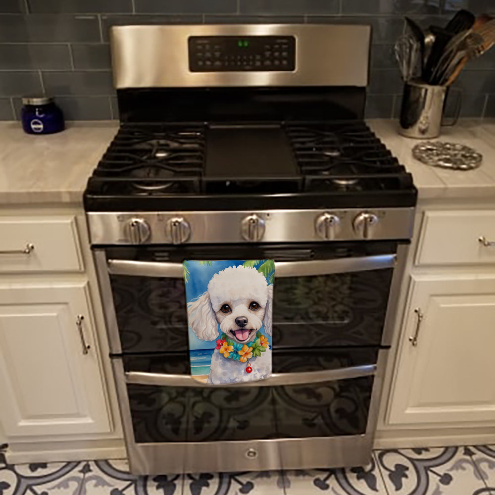 White Poodle Luau Kitchen Towel Velour Plush Front and Cotton Loop Back Machine Washable