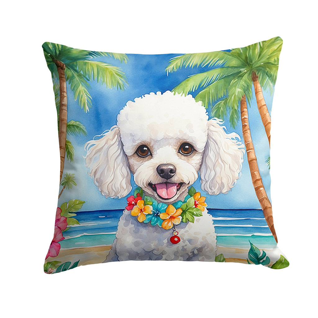 White Poodle Luau Decorative Throw Pillow 18x18 Indoor Outdoor Accent Cushion, Fabric Cover with Insert for Sofa, Bed, Porch & Living Room