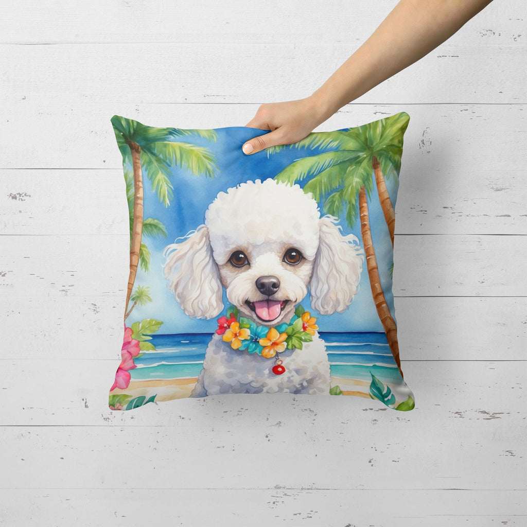 White Poodle Luau Decorative Throw Pillow 18x18 Indoor Outdoor Accent Cushion, Fabric Cover with Insert for Sofa, Bed, Porch & Living Room