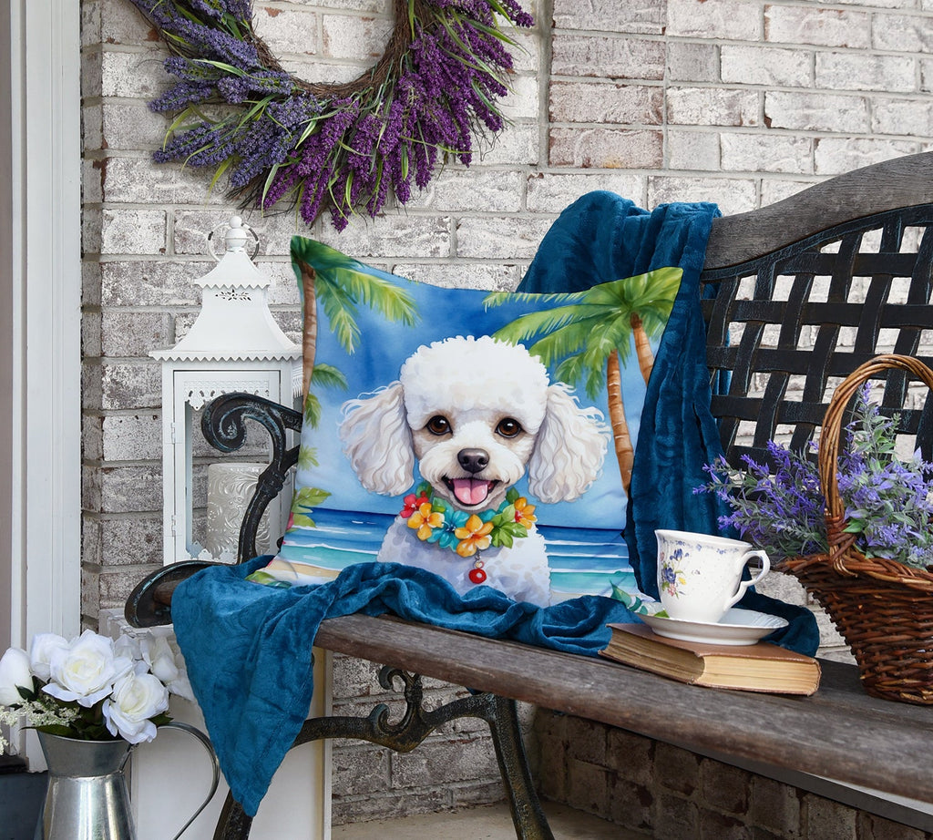 White Poodle Luau Decorative Throw Pillow 18x18 Indoor Outdoor Accent Cushion, Fabric Cover with Insert for Sofa, Bed, Porch & Living Room