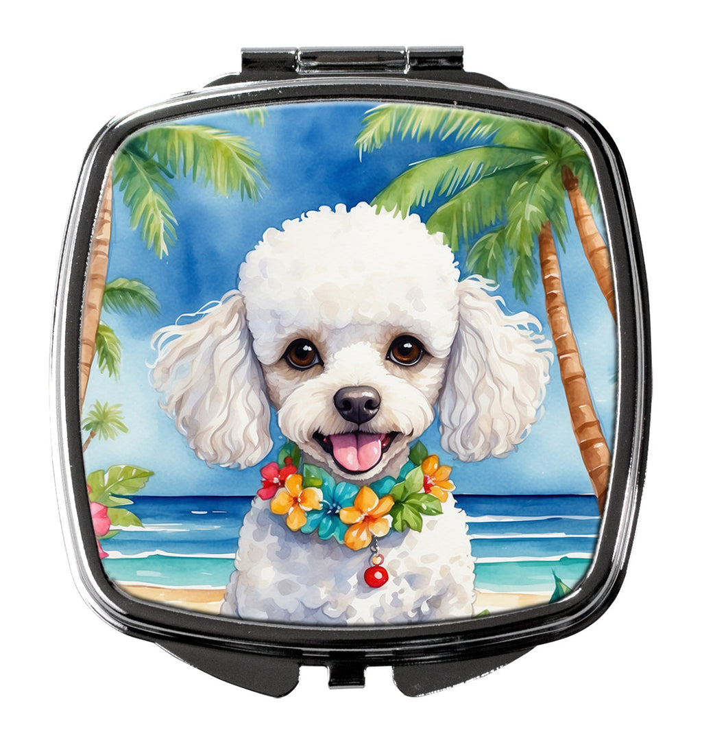 White Poodle Luau Compact Mirror Decorative Travel Makeup Mirror for Women Girls Gifts Pocket Makeup Mirror Folding Handheld