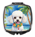 White Poodle Luau Compact Mirror Decorative Travel Makeup Mirror for Women Girls Gifts Pocket Makeup Mirror Folding Handheld