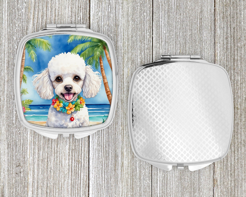 White Poodle Luau Compact Mirror Decorative Travel Makeup Mirror for Women Girls Gifts Pocket Makeup Mirror Folding Handheld