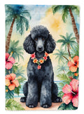 Black Poodle Luau House Flag 28x40 Porch Sleeve Pole Decorative Outside Yard Banner Artwork Wall Hanging, Polyester