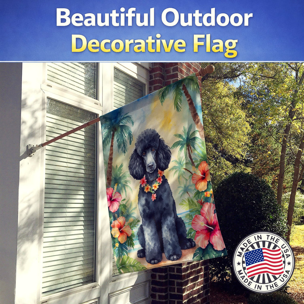 Black Poodle Luau House Flag 28x40 Porch Sleeve Pole Decorative Outside Yard Banner Artwork Wall Hanging, Polyester