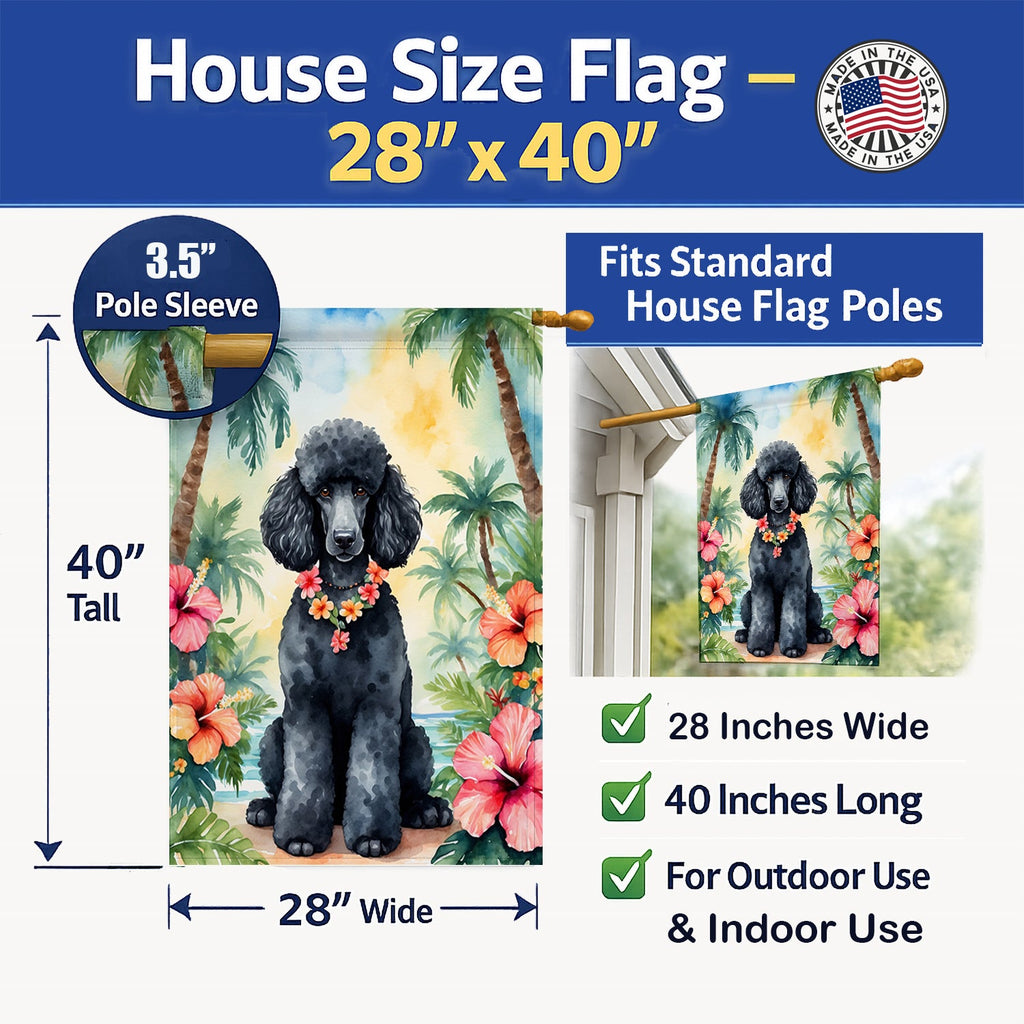 Black Poodle Luau House Flag 28x40 Porch Sleeve Pole Decorative Outside Yard Banner Artwork Wall Hanging, Polyester