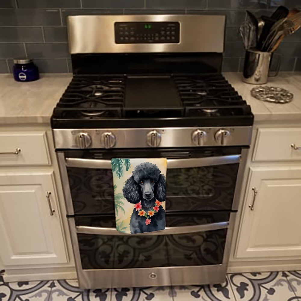 Black Poodle Luau Kitchen Towel Velour Plush Front and Cotton Loop Back Machine Washable