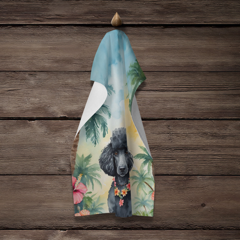 Black Poodle Luau Kitchen Towel Velour Plush Front and Cotton Loop Back Machine Washable
