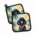 Black Poodle Luau Pot Holder Set of 2 Heat Resistant Quilted Hot Pads 7.5 x 7.5 Inch, Insulated Kitchen Trivets for Cooking & Baking