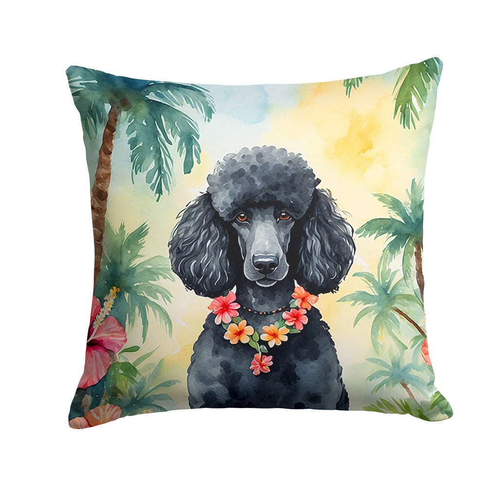 Black Poodle Luau Decorative Throw Pillow 18x18 Indoor Outdoor Accent Cushion, Fabric Cover with Insert for Sofa, Bed, Porch & Living Room