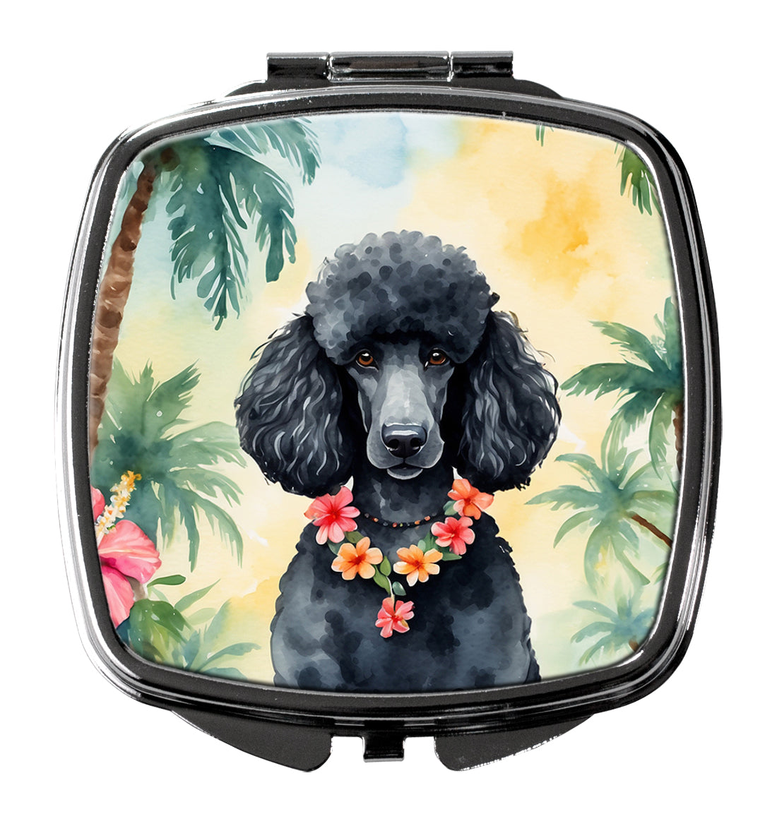 Black Poodle Luau Compact Mirror Decorative Travel Makeup Mirror for Women Girls Gifts Pocket Makeup Mirror Folding Handheld