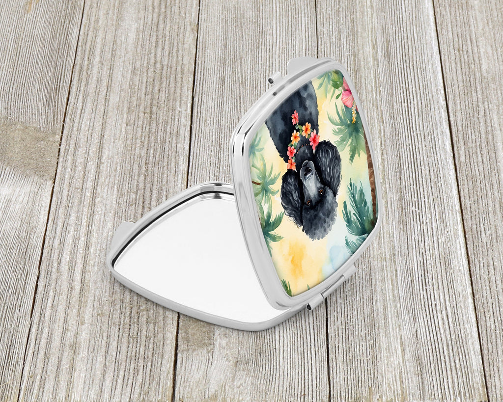 Black Poodle Luau Compact Mirror Decorative Travel Makeup Mirror for Women Girls Gifts Pocket Makeup Mirror Folding Handheld