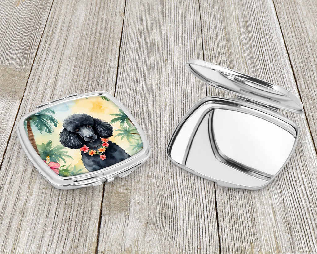 Black Poodle Luau Compact Mirror Decorative Travel Makeup Mirror for Women Girls Gifts Pocket Makeup Mirror Folding Handheld