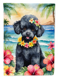 Black Poodle Luau House Flag 28x40 Porch Sleeve Pole Decorative Outside Yard Banner Artwork Wall Hanging, Polyester