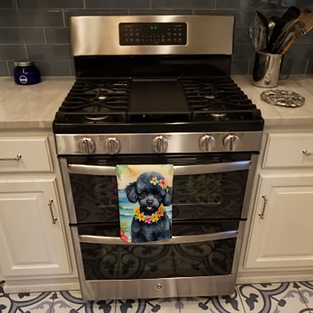 Black Poodle Luau Kitchen Towel Velour Plush Front and Cotton Loop Back Machine Washable
