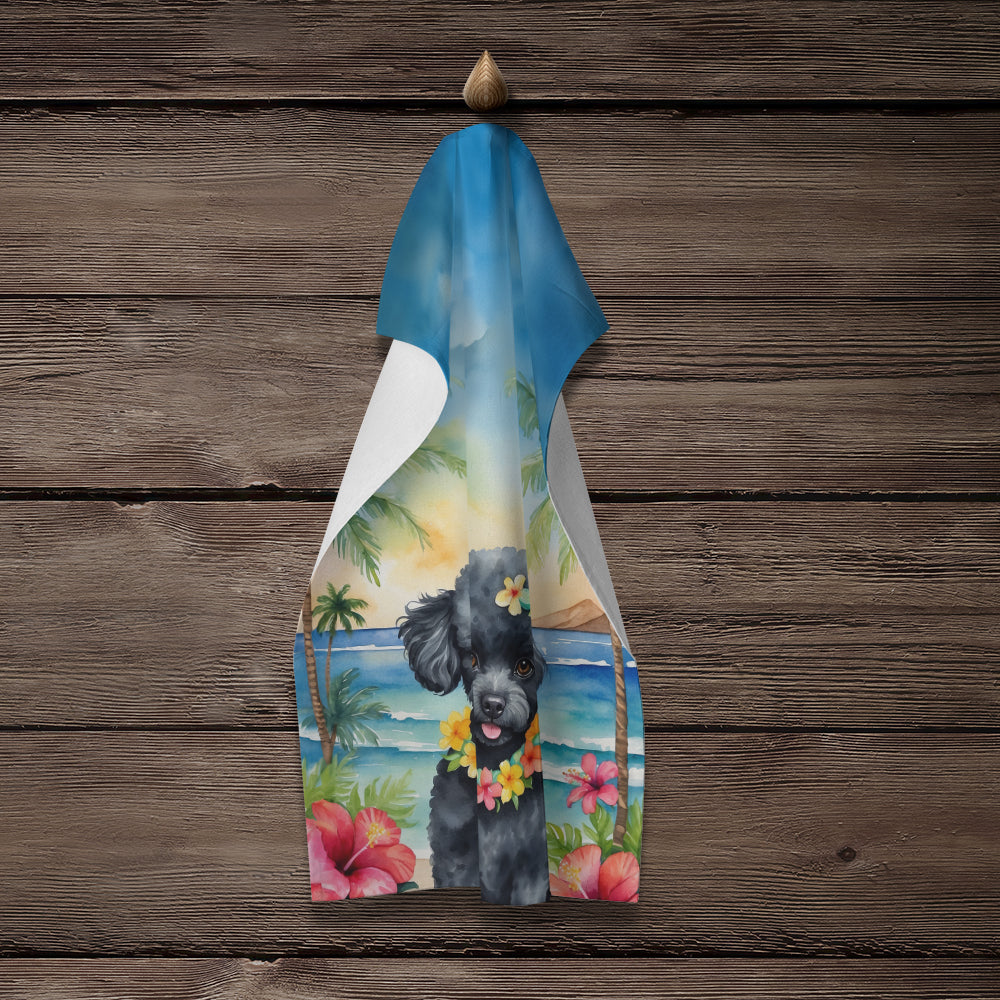 Black Poodle Luau Kitchen Towel Velour Plush Front and Cotton Loop Back Machine Washable