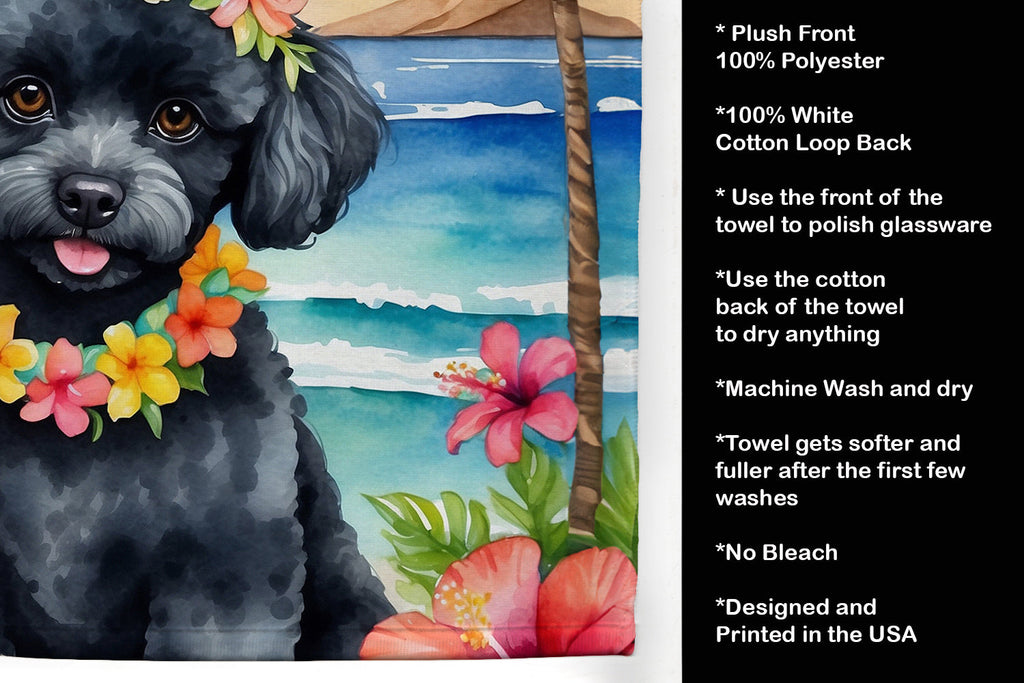 Black Poodle Luau Kitchen Towel Velour Plush Front and Cotton Loop Back Machine Washable