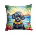 Black Poodle Luau Decorative Throw Pillow 14x14 Indoor Outdoor Accent Cushion, Fabric Cover with Insert for Sofa, Bed, Porch & Living Room