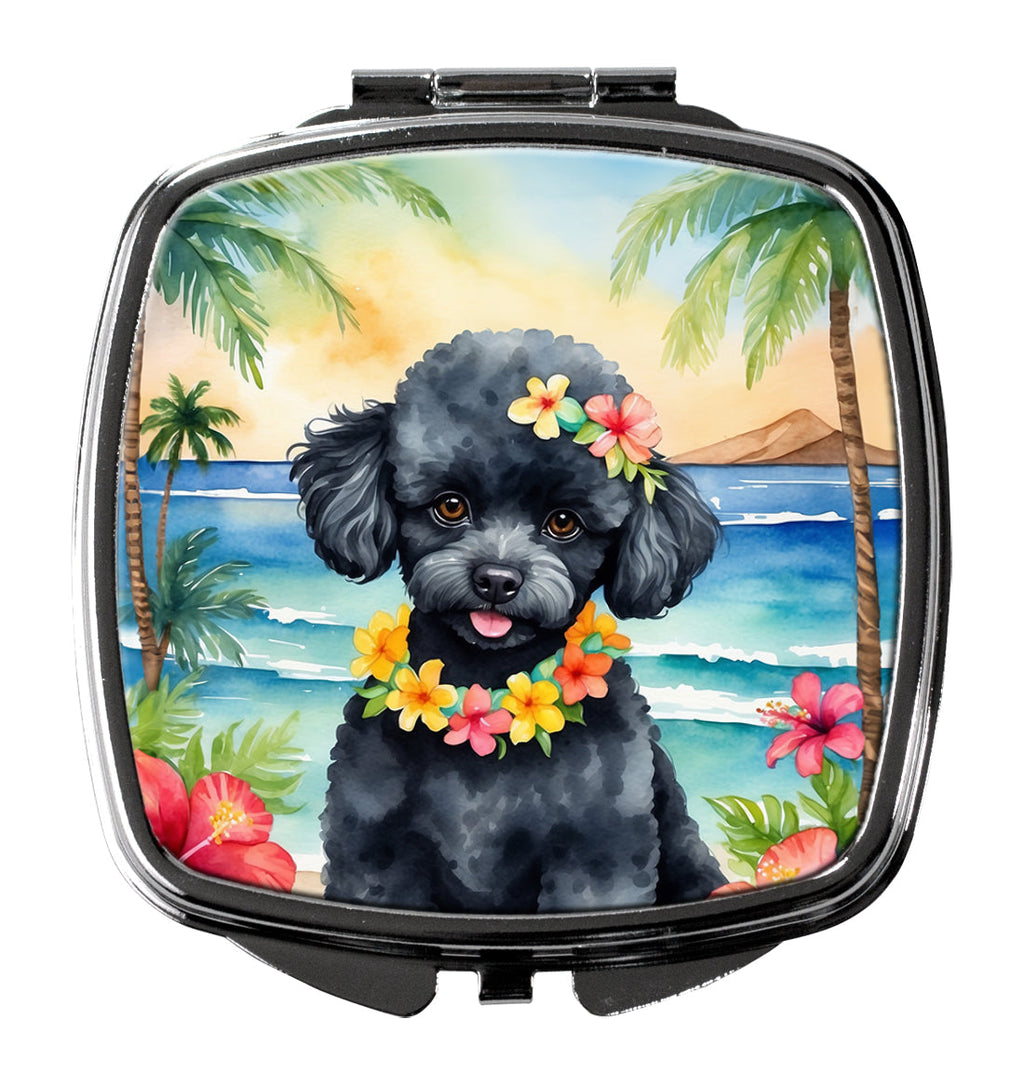 Black Poodle Luau Compact Mirror Decorative Travel Makeup Mirror for Women Girls Gifts Pocket Makeup Mirror Folding Handheld