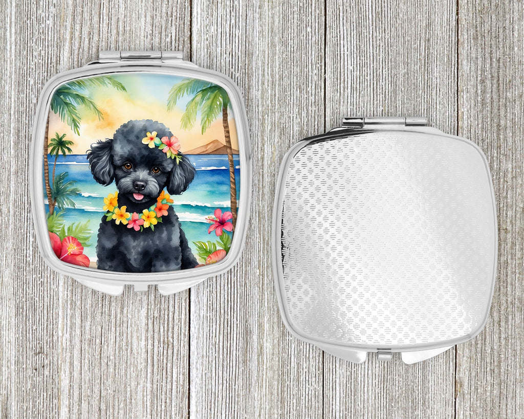 Black Poodle Luau Compact Mirror Decorative Travel Makeup Mirror for Women Girls Gifts Pocket Makeup Mirror Folding Handheld